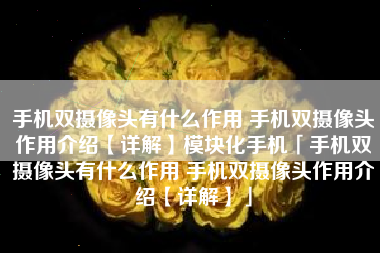 手机双摄像头有什么作用 手机双摄像头作用介绍【详解】模块化手机「手机双摄像头有什么作用 手机双摄像头作用介绍【详解】」